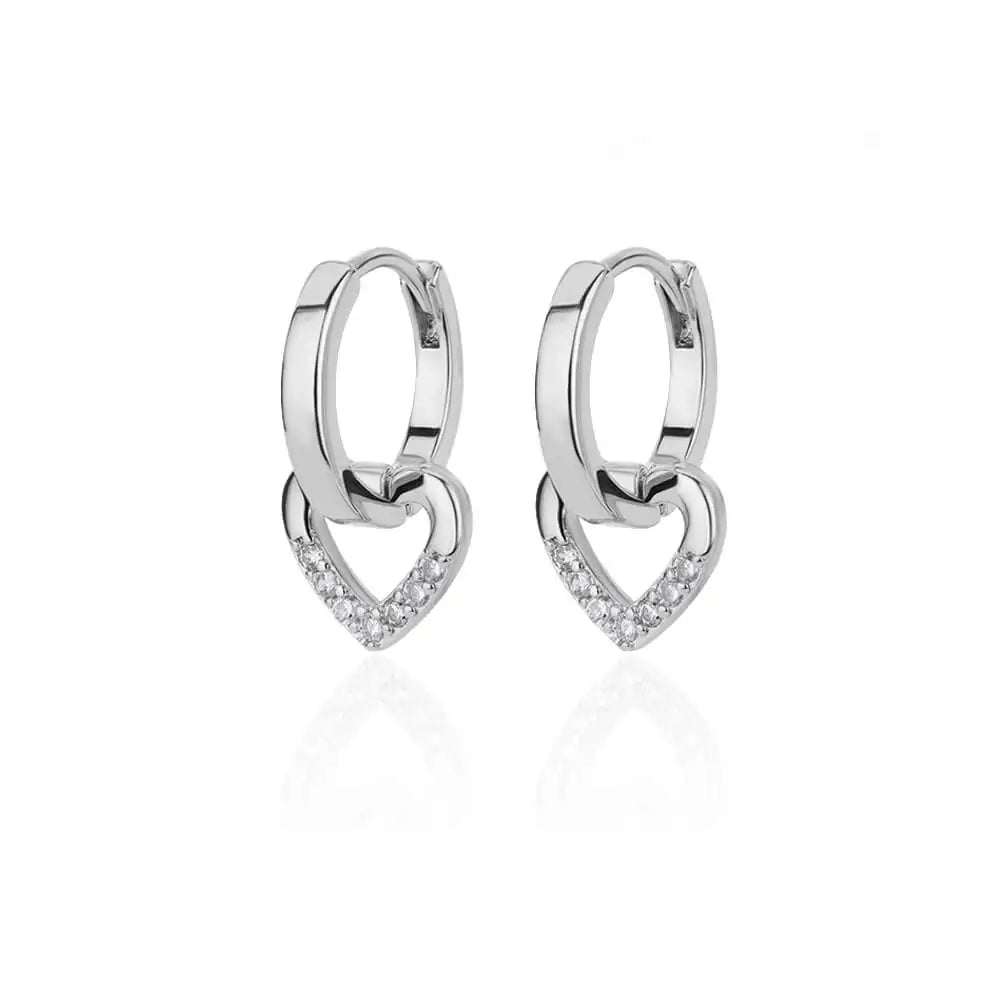 Zircon Heart Dangle Earrings For Women Girls Gold Color Stainless Steel Round Earrings Couple Luxury Jewelry Party Gift