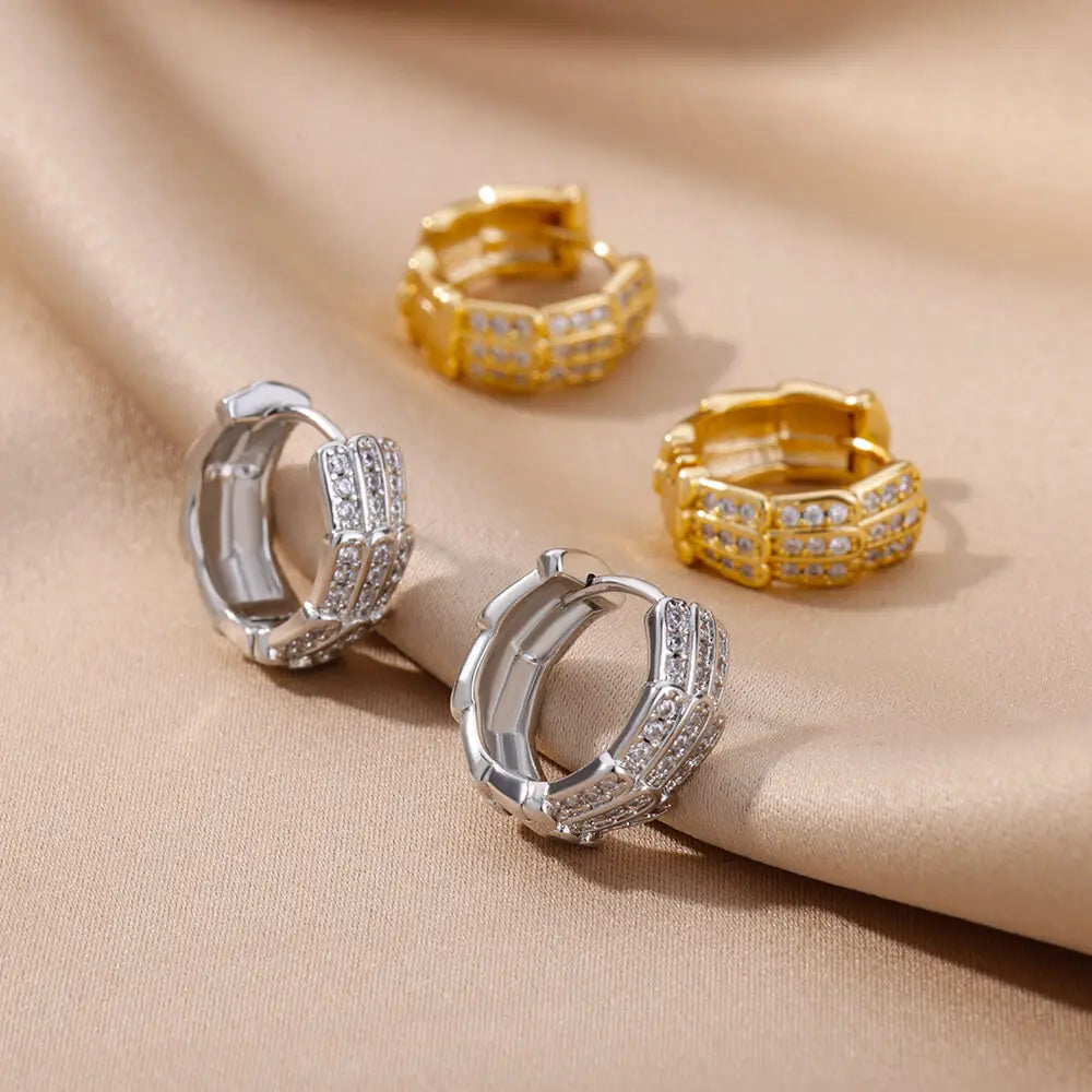 Free Shipping Zircon Geometric Earrings For Women Stainless Steel Gold Color Piercing Earring 2025 Fashion Wedding Jewelry Gift