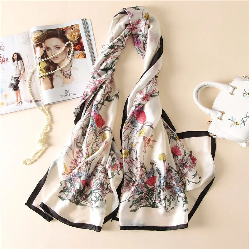 180x90 Cm Large Silk Soft Scarf Women Stylish Print Long Shawl Handkerchief Summer Elegant Travel Wrap Hot