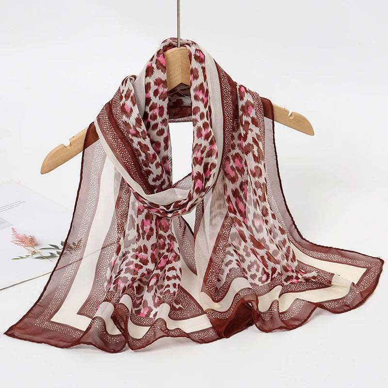 2026 New Print Chiffon Scarf Shawl Women Sunscreen Silk Scarf Turban Long Wrap Beach Travel Outdoor Accessories Trendy Headband