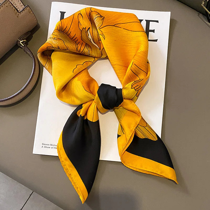 Elegant Floral Scarf for Lady Fashion Square Silk Neck Kerchief Bandana Foulard Soft Hairbands Women 2022 New Bufanda