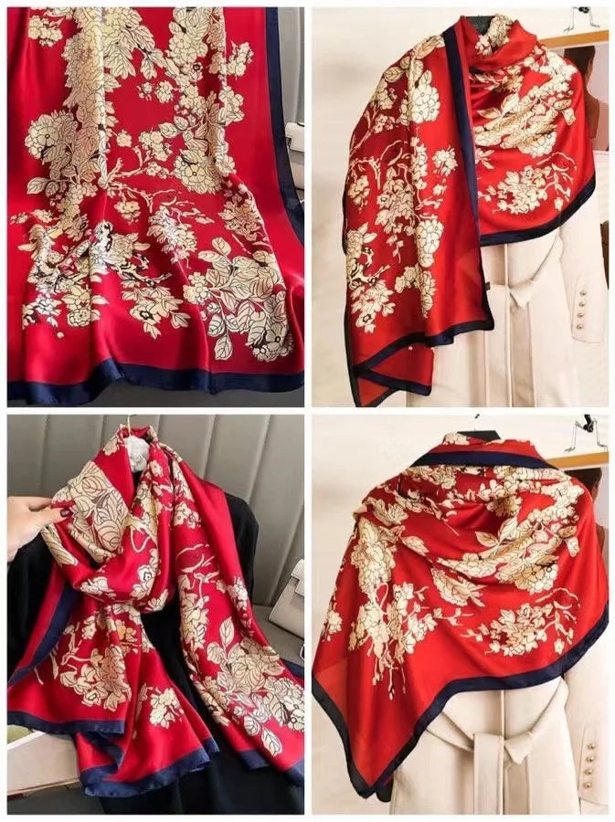 180*90cm Scarves Luxury Brand Long Silk Scarf Women Soft Shawl Wrap Muffler Hijab Bufanda Foulard Female Bandana Beach Stoles