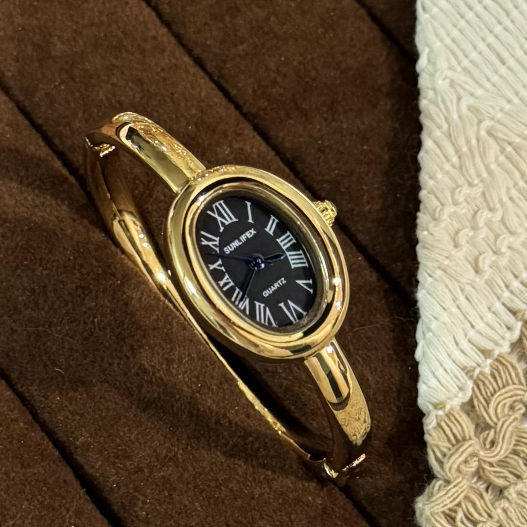 Women Rome Dial Quartz Watch Brand Luxury Gold Colors Bangle Oval  Wristwatch Relogio Feminino Gifts Clock Montre Femme