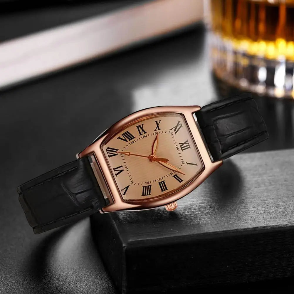 Ladies Leather Watch Retro Women Wristwatch Vintage Ladies Watch with Soft Leather Strap Elegant Barrel Shape Dial for Office