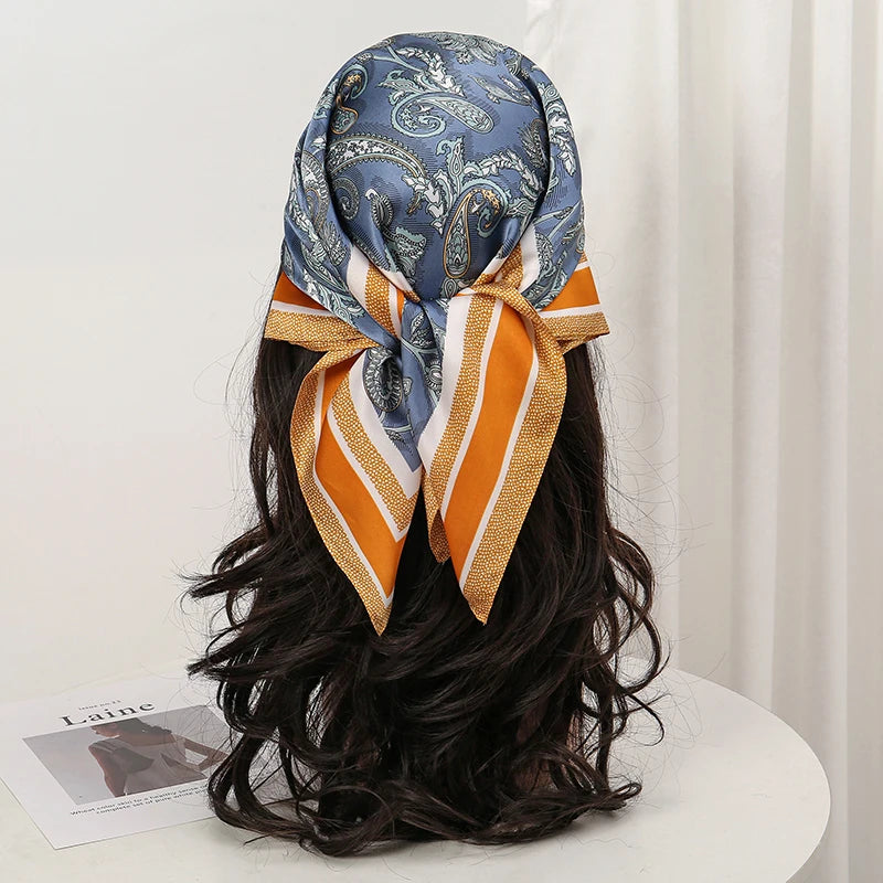 Bohemian Style Paisley Floral Print Women’s Square Silk Scarf Satin Head Wrap Design Scarves Bandana Hijab Kerchief