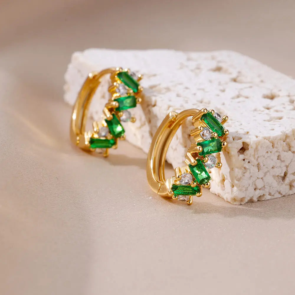 Rainbow Zircon Earring For Women Girls Stainless Steel Hoop Piercing Earring 2024 New Trend Luxury Wedding Jewelry Gift