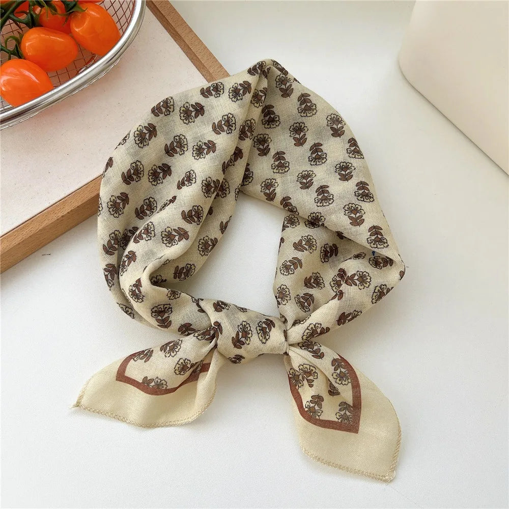 Fashion Floral Print Square Scarf Soft Handkerchief Women Hair Scarf Cotton Linen Head Scarfs Ladies Neck Scarves Summer Autumn