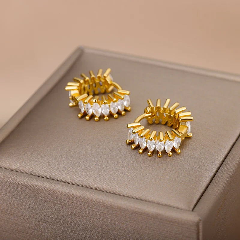 Free Shipping Zircon Geometric Earrings For Women Stainless Steel Gold Color Piercing Earring 2025 Fashion Wedding Jewelry Gift