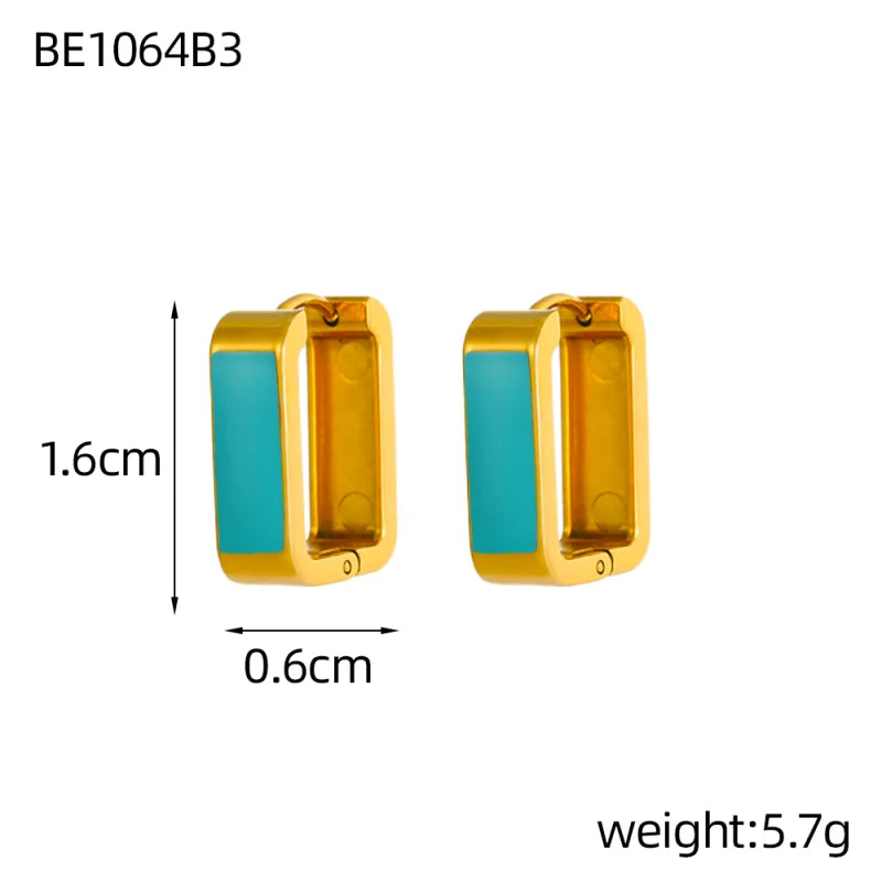 Glamour Jewelry Stainless Steel Dripping Oil Black White Colorful Enamel Hoop Earrings Geometric Enamel Stud Earrings for Women
