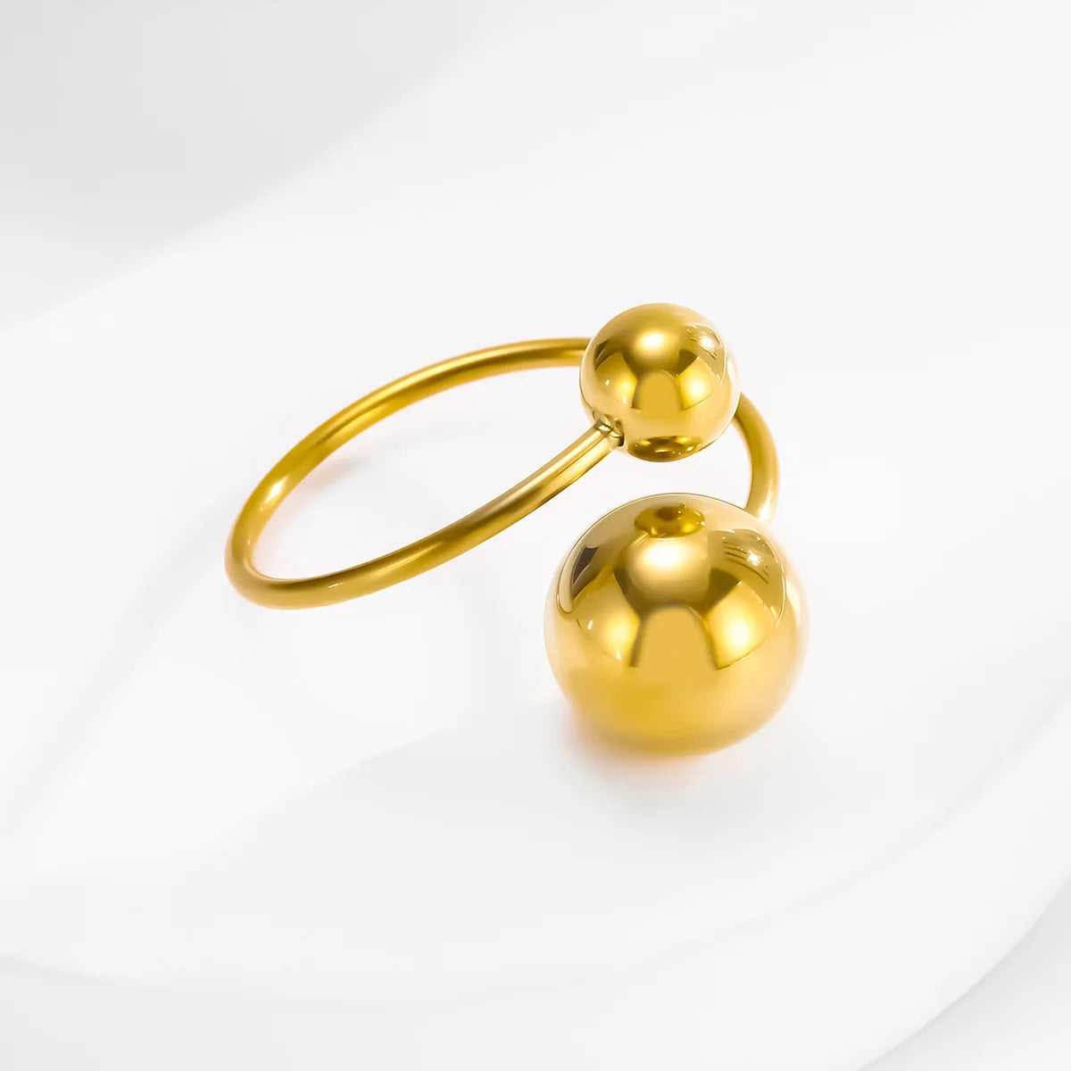 Ladies Gold Plated Stainless Steel round Bead Opening Ring Fashionable Party Accessory Gift