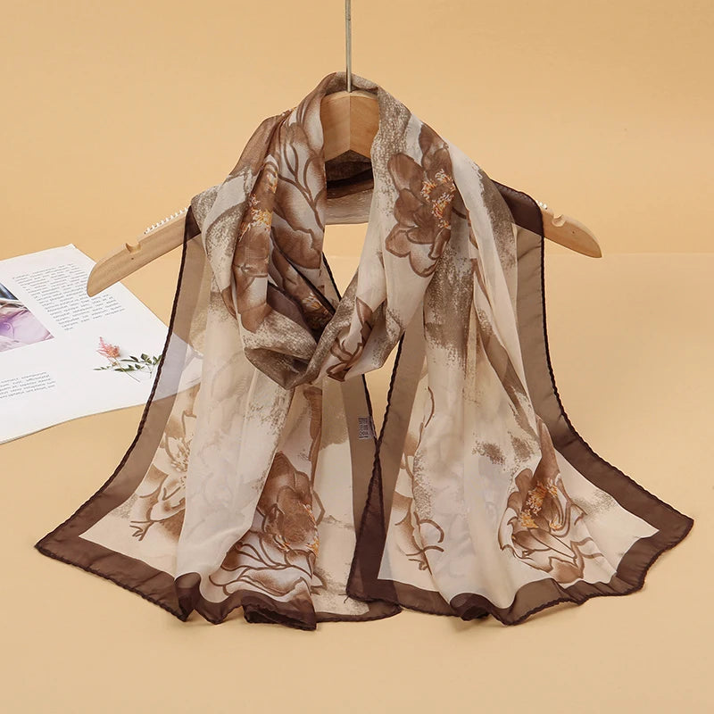 2026 New Print Chiffon Scarf Shawl Women Sunscreen Silk Scarf Turban Long Wrap Beach Travel Outdoor Accessories Trendy Headband