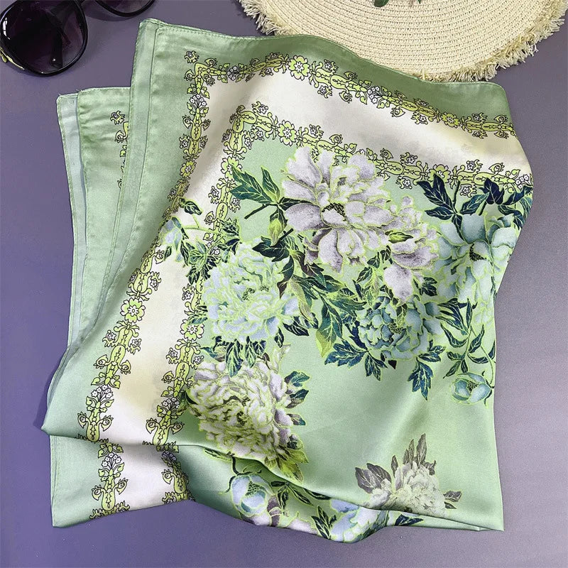 70*70cm Flower Silk Square Scarf Women Satin Shawl Wrap Hijab Female Hair Band Wrist Luxury Headkerchief Echarpe fashion Bandana