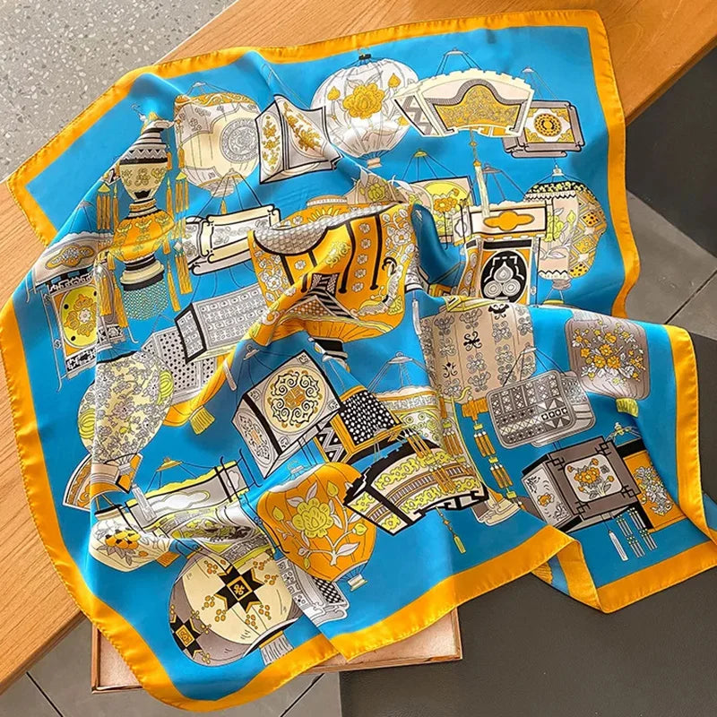 New lady Girl 70*70cm Silk Satin Hair Scarf Women Handkerchief stripe Printed Female Square Head Bandana Small Neck Muffler Hija
