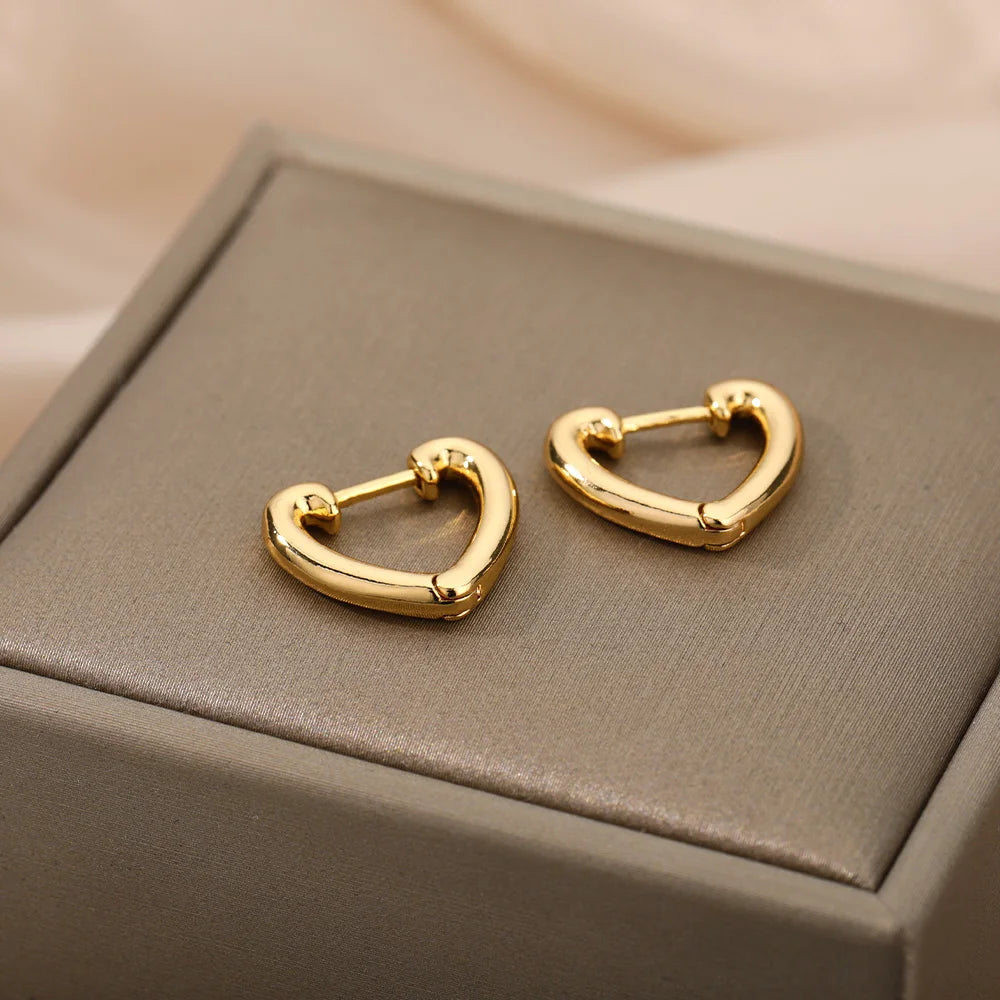 Stainless Steel Gold Plated Heart Shaped Set Zircon Stud Earrings for Women Delicate Hoops Earring Wedding Party Jewelry Gifts