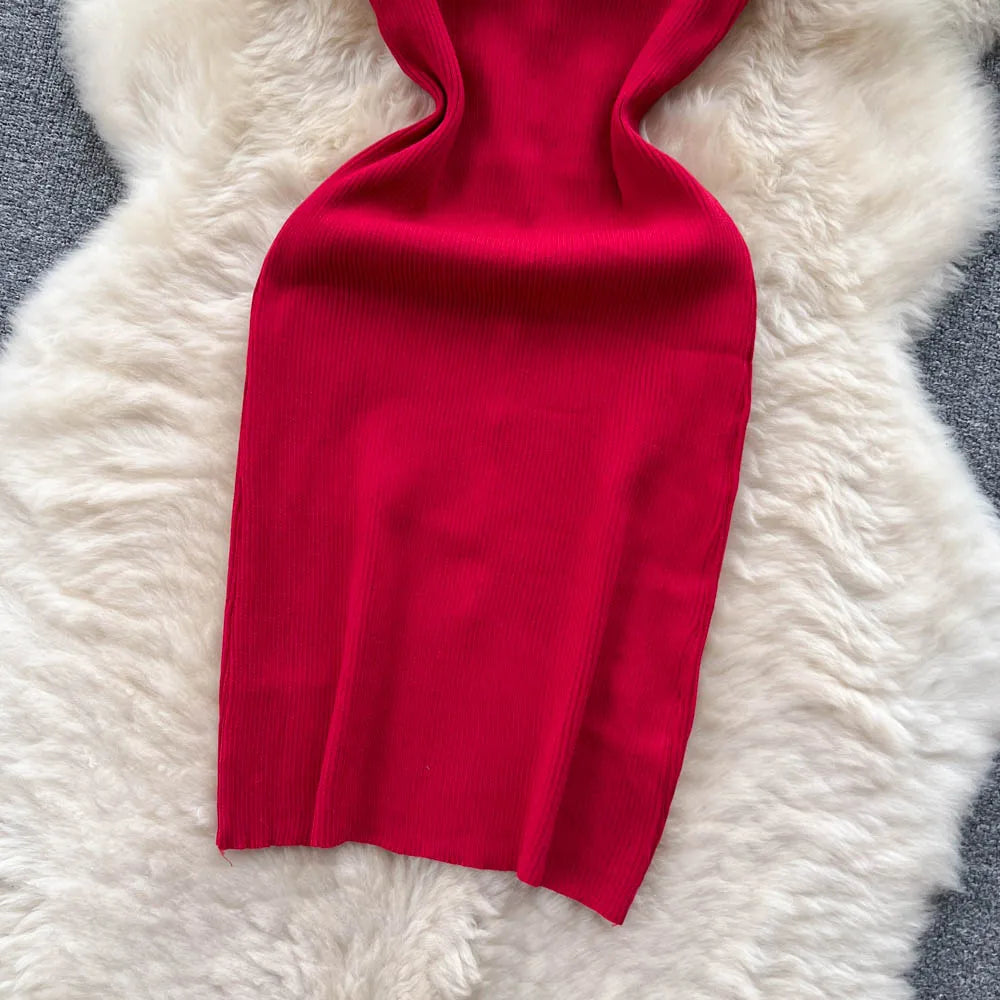 Bottons 2026 Sexy Summer Short Knit Strap Dress Women Tank Elatic Waist Bodycon Sundress Female Beach Split Backless Mini Dress