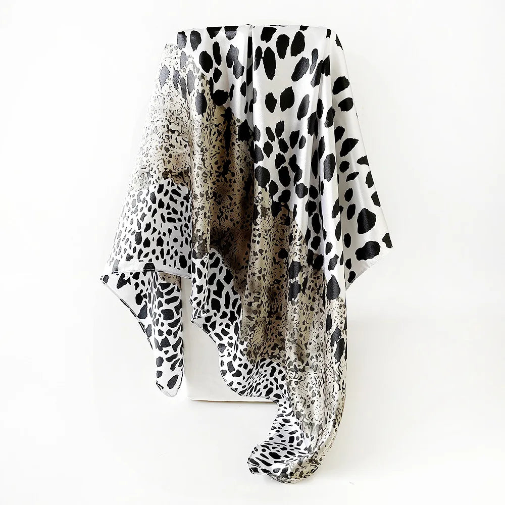 Leopard Print Square Scarf Stitching Color 90cm Satin Square Scarf Arab Trend Shawl Scarf Ladies Headscarf Hair Accessories