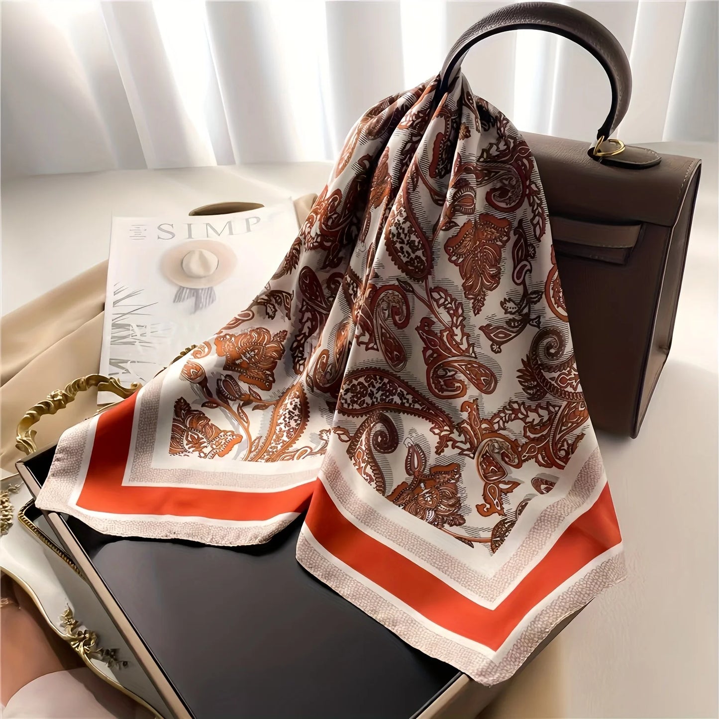 Bohemian Style Paisley Floral Print Women’s Square Silk Scarf Satin Head Wrap Design Scarves Bandana Hijab Kerchief