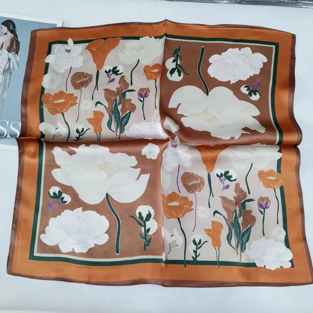 Fashion 100% Real Silk Scarf 53cm Square Bandelet Women's Silk Temperament Small Scarf Neck Decorative Wrap Printed Scarves