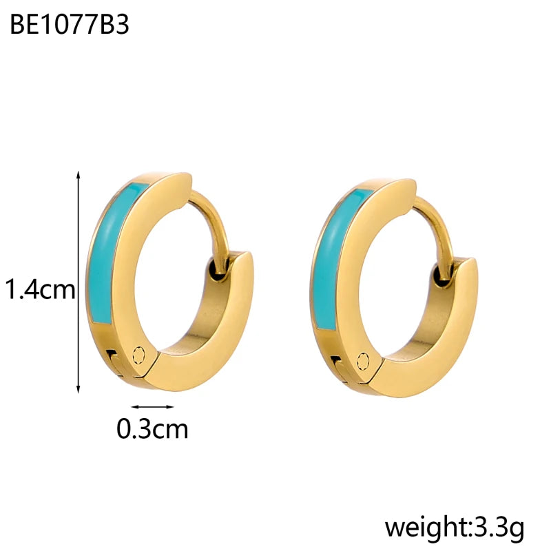 Glamour Jewelry Stainless Steel Dripping Oil Black White Colorful Enamel Hoop Earrings Geometric Enamel Stud Earrings for Women