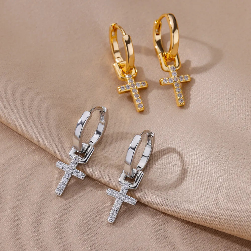 Stainless Steel Zircon Cross Dangle Earrings For Women Girls Cross Earring 2023 Trending Couple Wedding Aesthetic Jewelry  Gifts