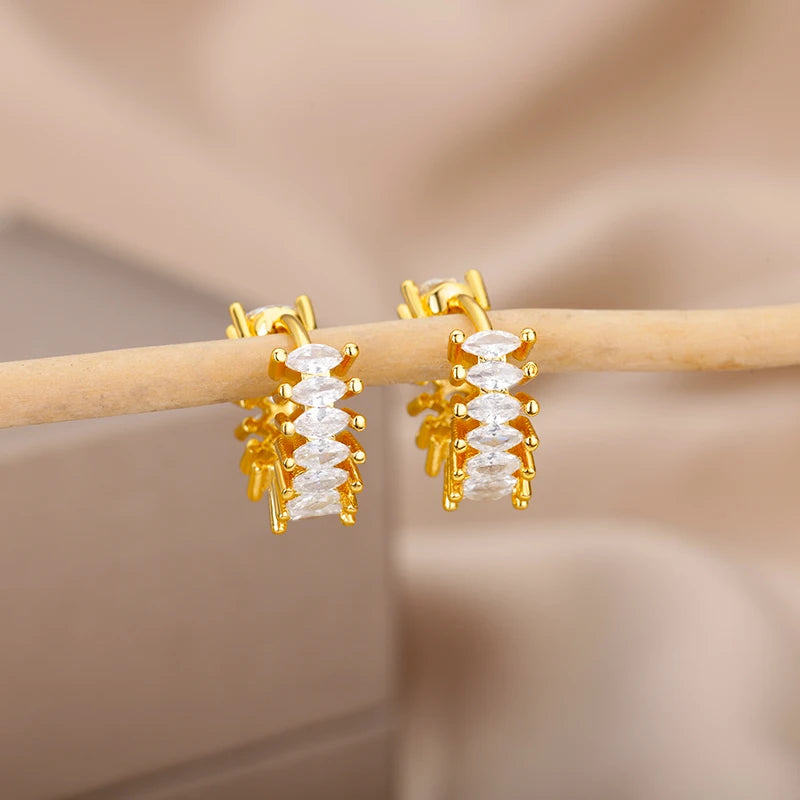Free Shipping Zircon Geometric Earrings For Women Stainless Steel Gold Color Piercing Earring 2025 Fashion Wedding Jewelry Gift