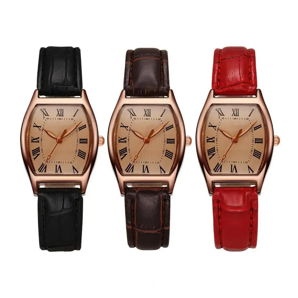 Ladies Leather Watch Retro Women Wristwatch Vintage Ladies Watch with Soft Leather Strap Elegant Barrel Shape Dial for Office