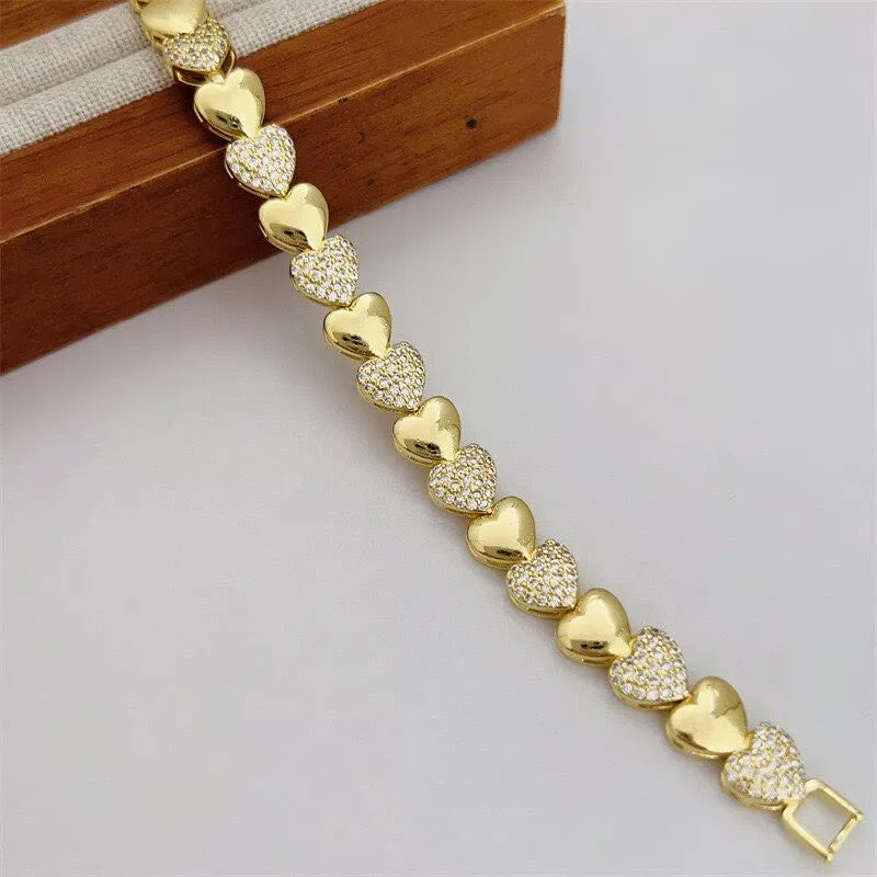 5Pcs ﻿ Fashionable Multi Style Copper Plated 18K Gold Zircon Handmade Chain Bracelet Luxury for Daily Wear, Mother's Day Gift