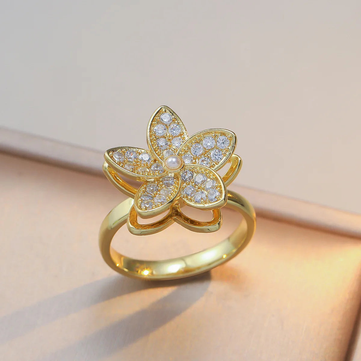 Luxury Rotatable Zircon Flower Necklace Drop Earrings Ring for Women Stainless Steel Chain Necklaces Jewelry Sets Creative Gifts