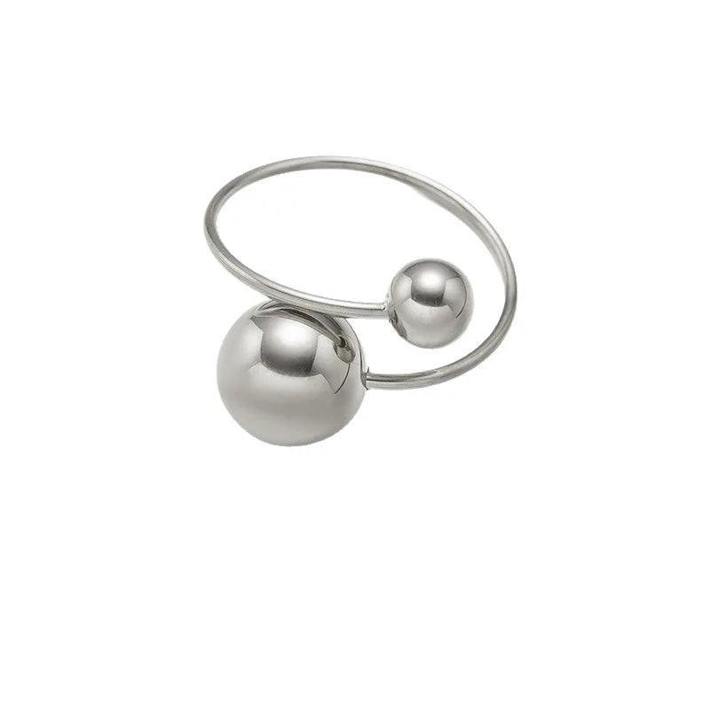 Ladies Gold Plated Stainless Steel round Bead Opening Ring Fashionable Party Accessory Gift
