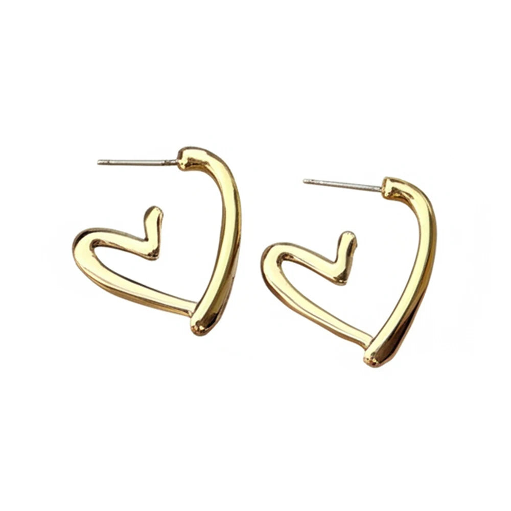 DGIDDK Stainless Steel Fashion Metal Hollow Heart-Shaped Earrings Korean Irregular Earrings for Women Jewelry Daily Collocation