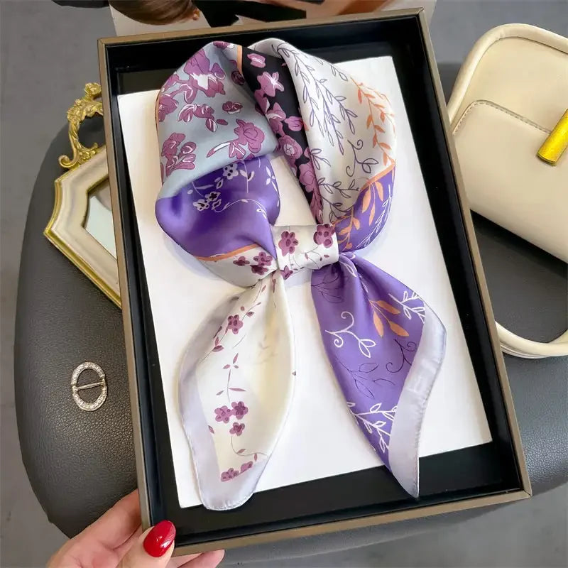 68cm Ginkgo Leaf Printed Scarf Women's Model Emulated Silk Plant Printed Scarfs Fashion Versatile Clothes Bag Accessories Scarf