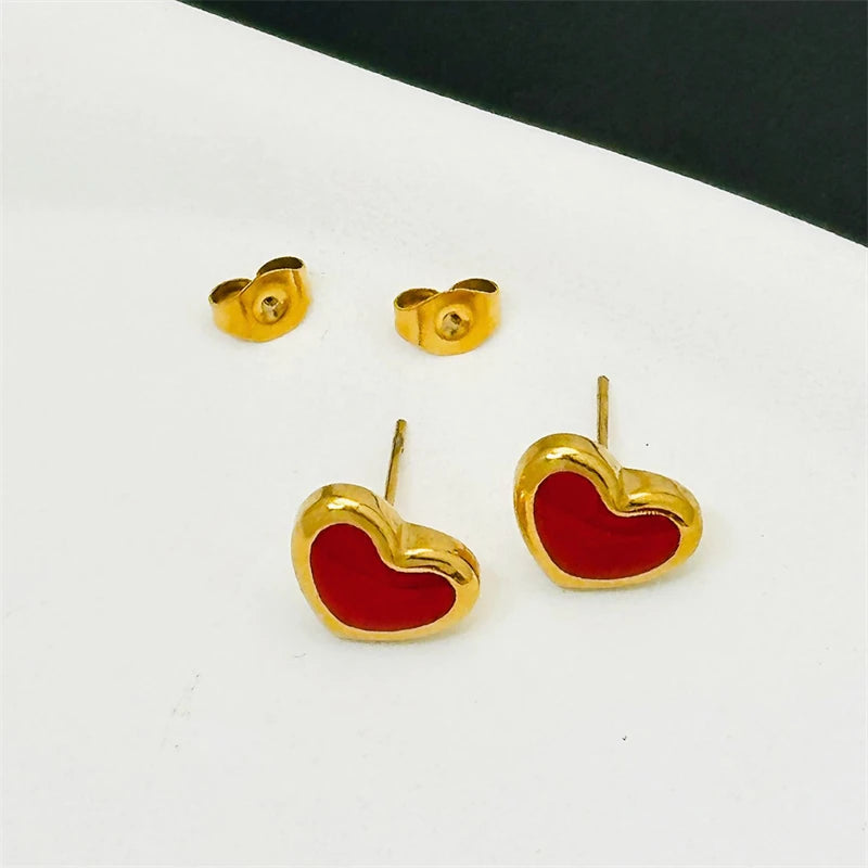 316L Stainless Steel New Fashion Fine Jewelry Young Girl Style Red Love Heart Charm Chain Necklaces Bracelets Earrings For Women