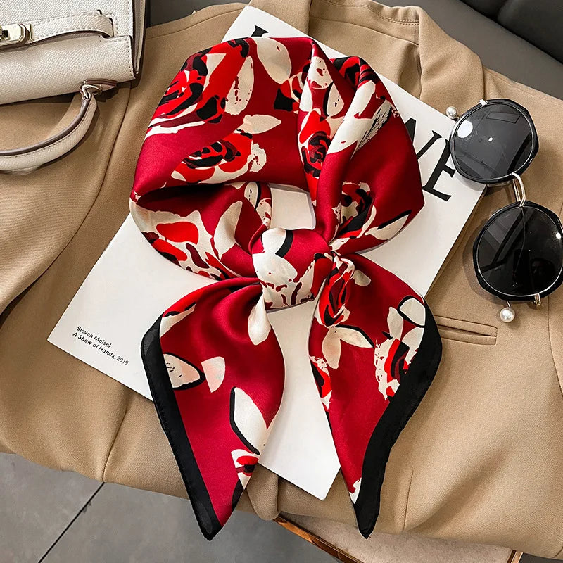 Elegant Floral Scarf for Lady Fashion Square Silk Neck Kerchief Bandana Foulard Soft Hairbands Women 2022 New Bufanda