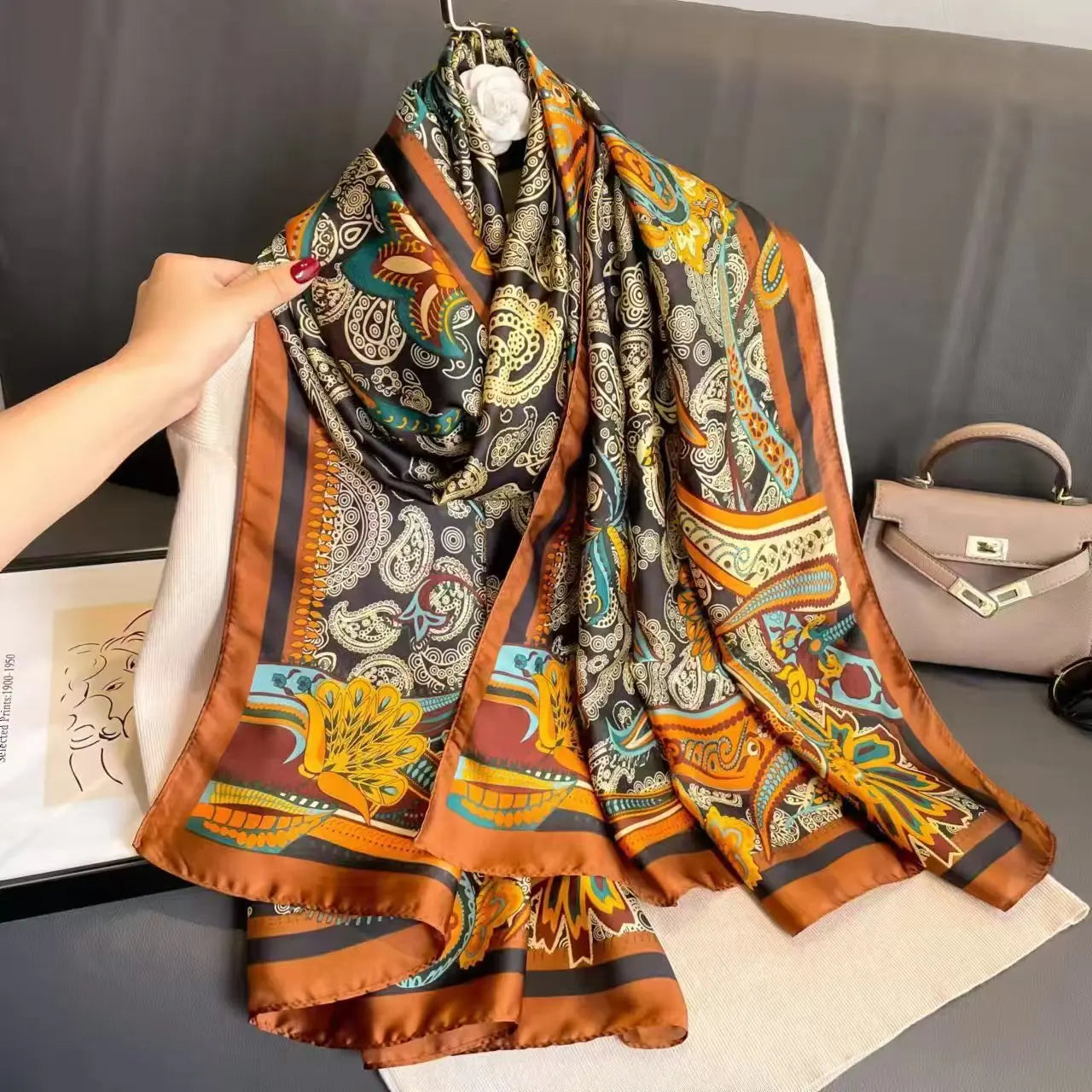 180*90cm Scarves Luxury Brand Long Silk Scarf Women Soft Shawl Wrap Muffler Hijab Bufanda Foulard Female Bandana Beach Stoles