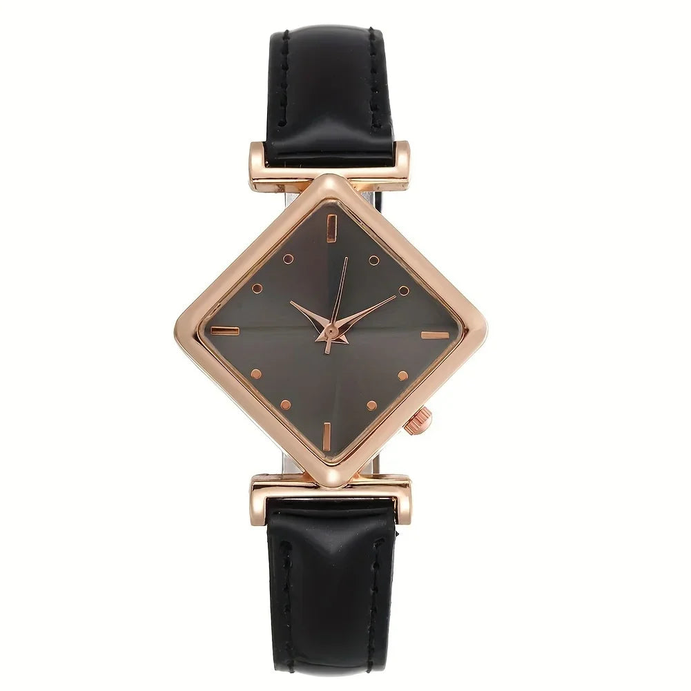 Women's Watch Elegant Rhombus Pointer Quartz Watch Retro Fashion Analog PU Leather Wrist Watch