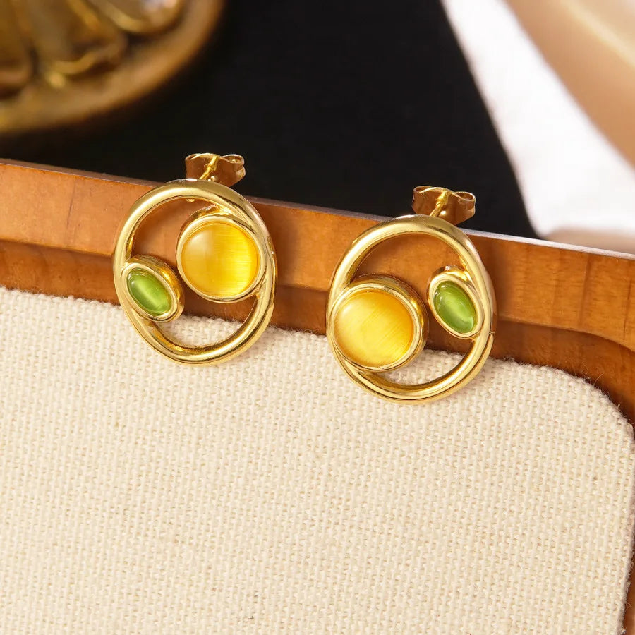 Stainless Steel Dripping Oil Flower Necklace Earring Set Light Luxury High-end Color Drip Glaze Frangipani Jewelry Set
