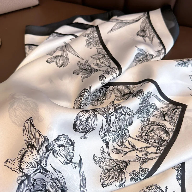 70*70cm Luxury Floral Print Silk Square Scarf Women Foulard Hairband Hands Bag Ribbon Head Hijab Neckerchief Headband Bandana