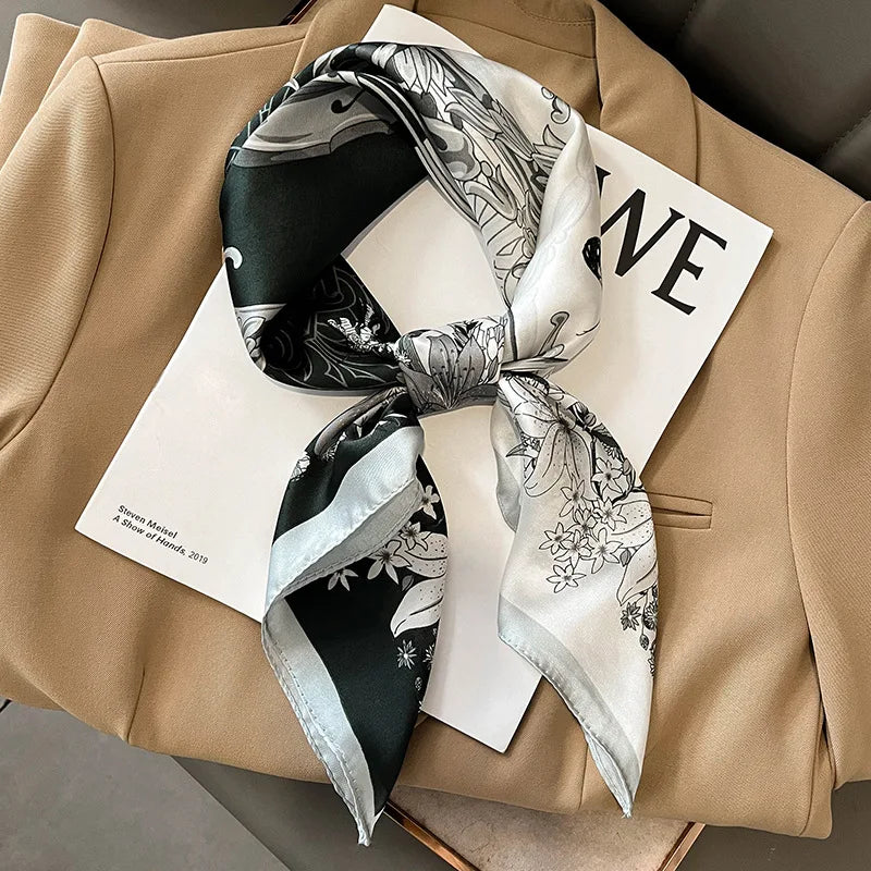 Elegant Floral Scarf for Lady Fashion Square Silk Neck Kerchief Bandana Foulard Soft Hairbands Women 2022 New Bufanda