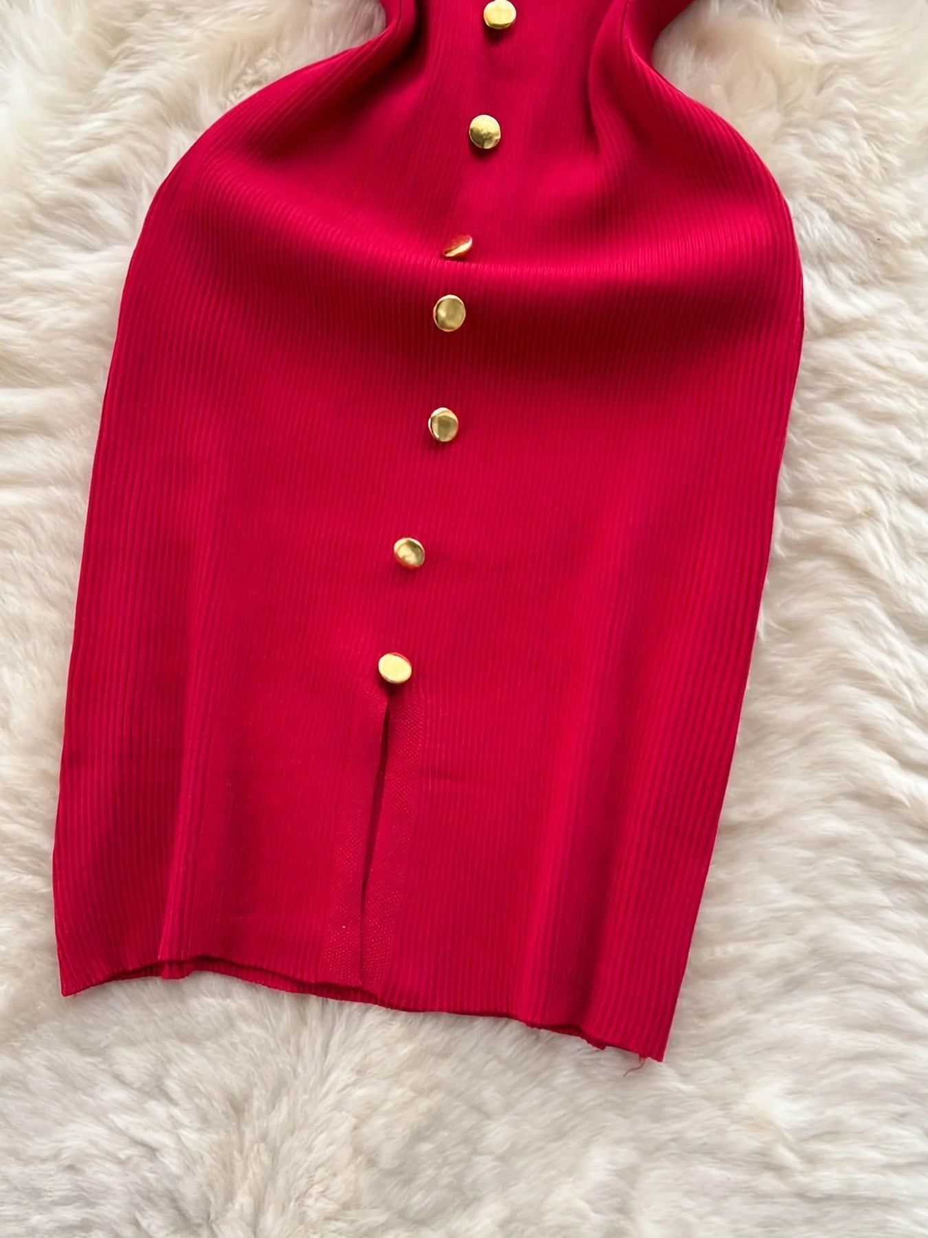 2024 Solid Button Front Spaghetti Dress Sexy Split Knit Cami Dress Bodycon Women's Clothing Outfits Split