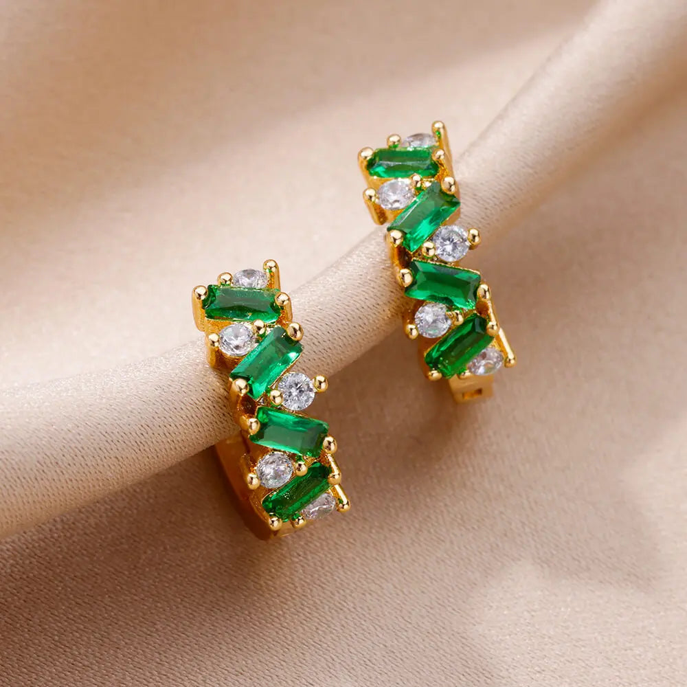Rainbow Zircon Earring For Women Girls Stainless Steel Hoop Piercing Earring 2024 New Trend Luxury Wedding Jewelry Gift