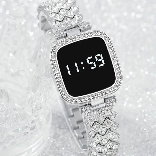 Women Digital Watch Set FREE Bracelet Square LED Ladies Watch Alloy Student Girl Touch Fashion Electronic Women's Watch