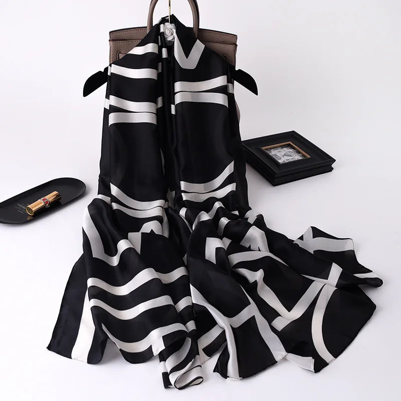 180x90 Cm Large Silk Soft Scarf Women Stylish Print Long Shawl Handkerchief Summer Elegant Travel Wrap Hot