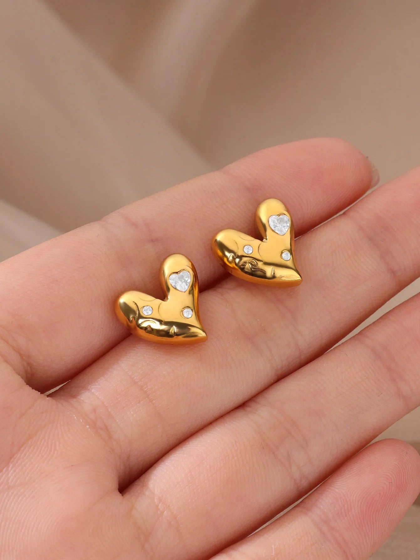 Fashion Zircon Heart Stud Earrings For Women Gold Color Stainless Steel Heart Earring Wedding Aesthetic Jewelry Gift Femme