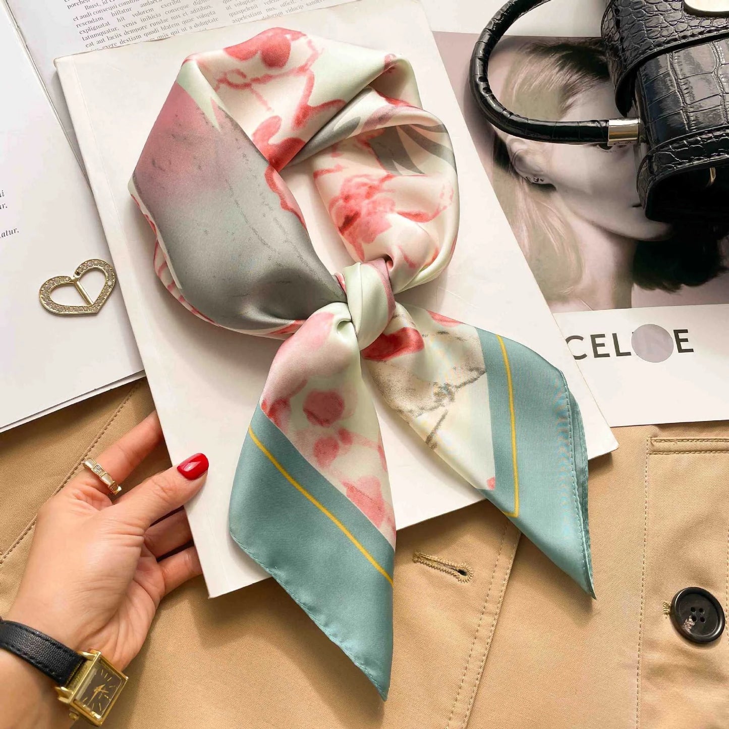 70cm Leopard Print Silk Square Scarf for Women Satin Shawl Fashion Wraps Neckerchief Female Hair Bands Ribbon Headband Bandana