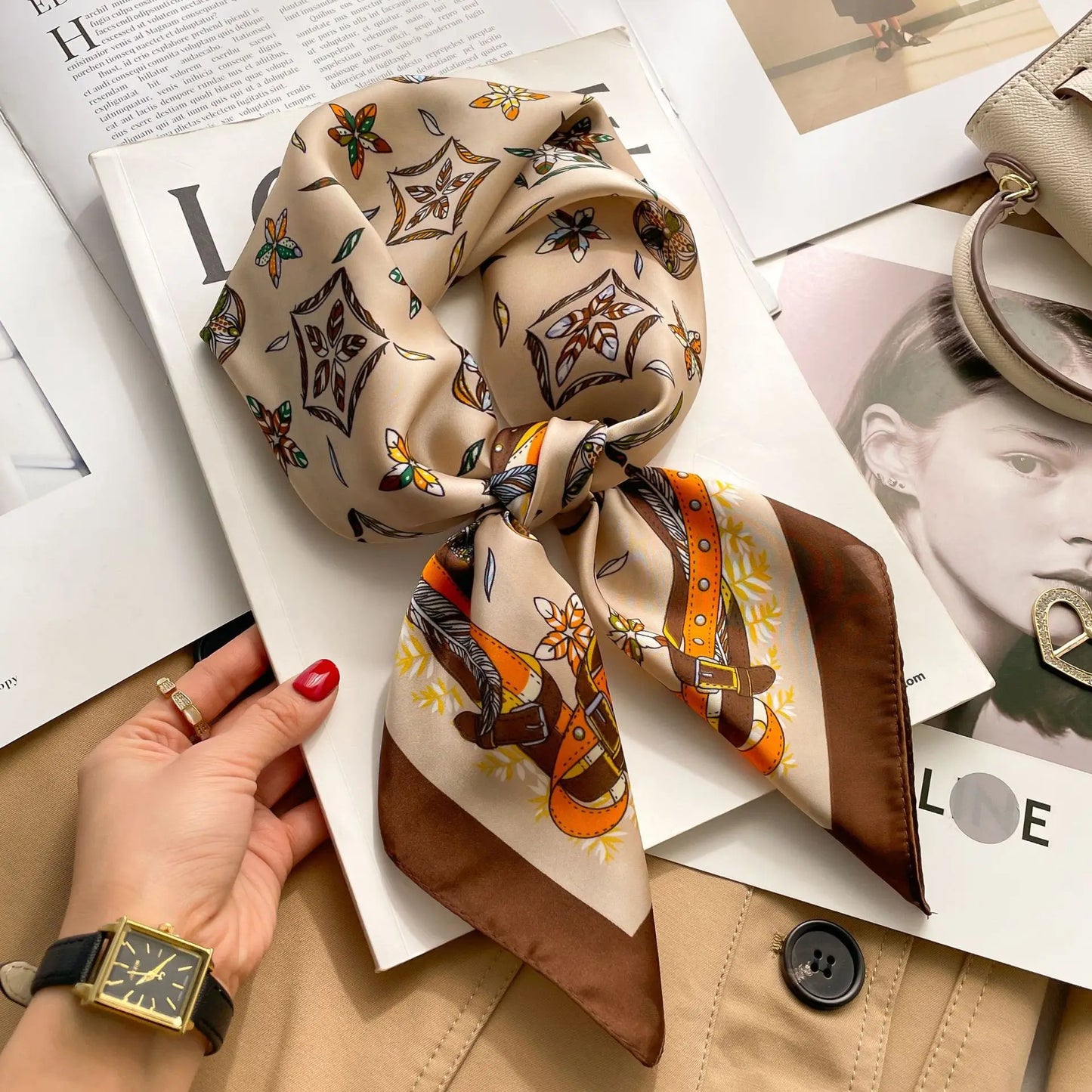 70*70cm Flower Silk Square Scarf Women Satin Shawl Wrap Hijab Female Hair Band Wrist Luxury Headkerchief Echarpe fashion Bandana