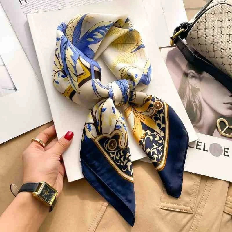 Silk Square Scarf Women Luxury Floral Print Soft Satin Kerchief Hairband Neckerchief Head Hijab Lady Headband Foulard Bag Ribbon