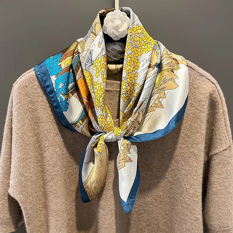 Elegant Floral Scarf for Lady Fashion Square Silk Neck Kerchief Bandana Foulard Soft Hairbands Women 2022 New Bufanda
