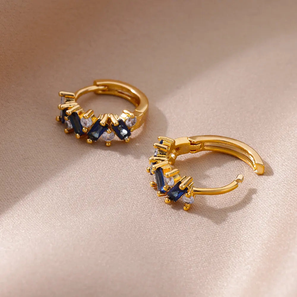 Rainbow Zircon Earring For Women Girls Stainless Steel Hoop Piercing Earring 2024 New Trend Luxury Wedding Jewelry Gift