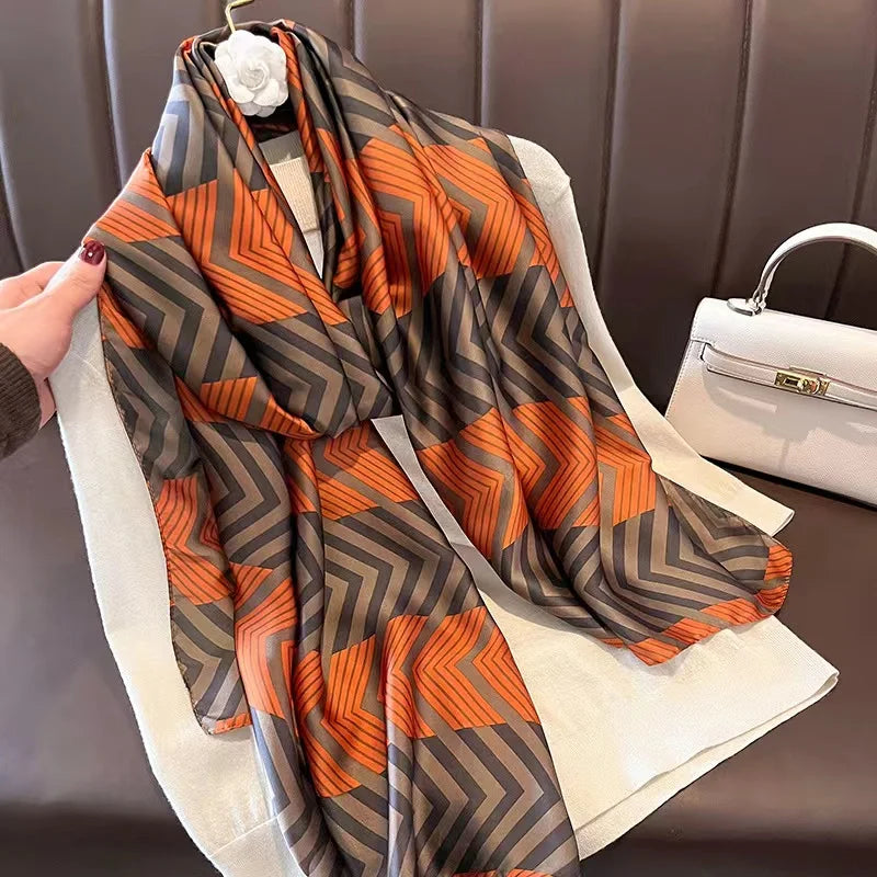 180x90 Cm Large Silk Soft Scarf Women Stylish Print Long Shawl Handkerchief Summer Elegant Travel Wrap Hot