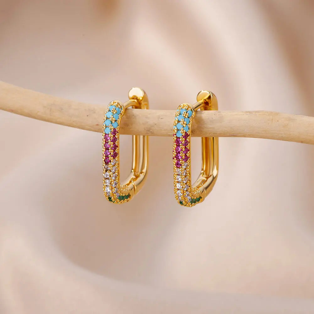 Free Shipping Zircon Geometric Earrings For Women Stainless Steel Gold Color Piercing Earring 2025 Fashion Wedding Jewelry Gift